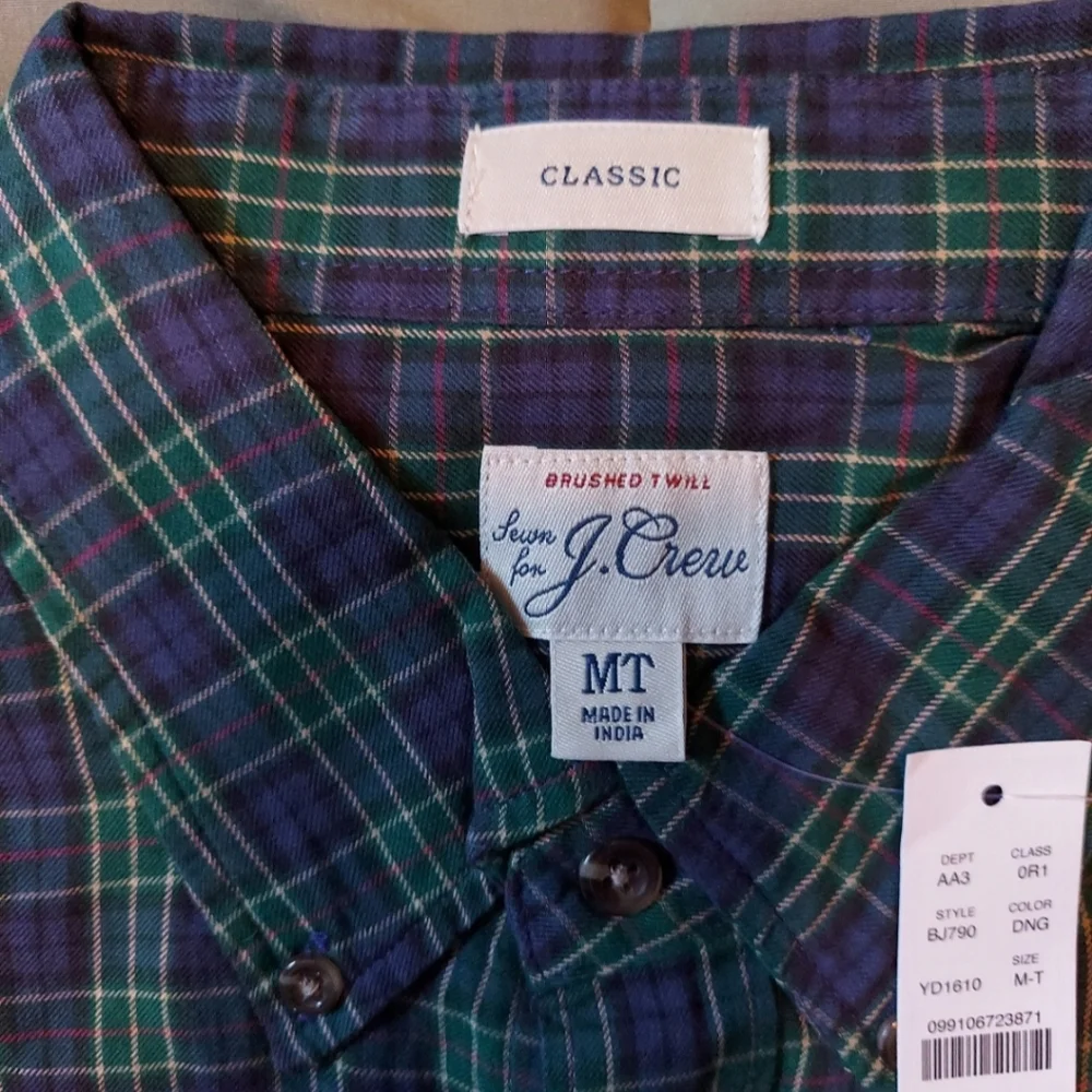 J. Crew Brushed Twill Shirt In TALL MEDIUM Or  UNTUCKED LARGE Blue Plaid NWT $98